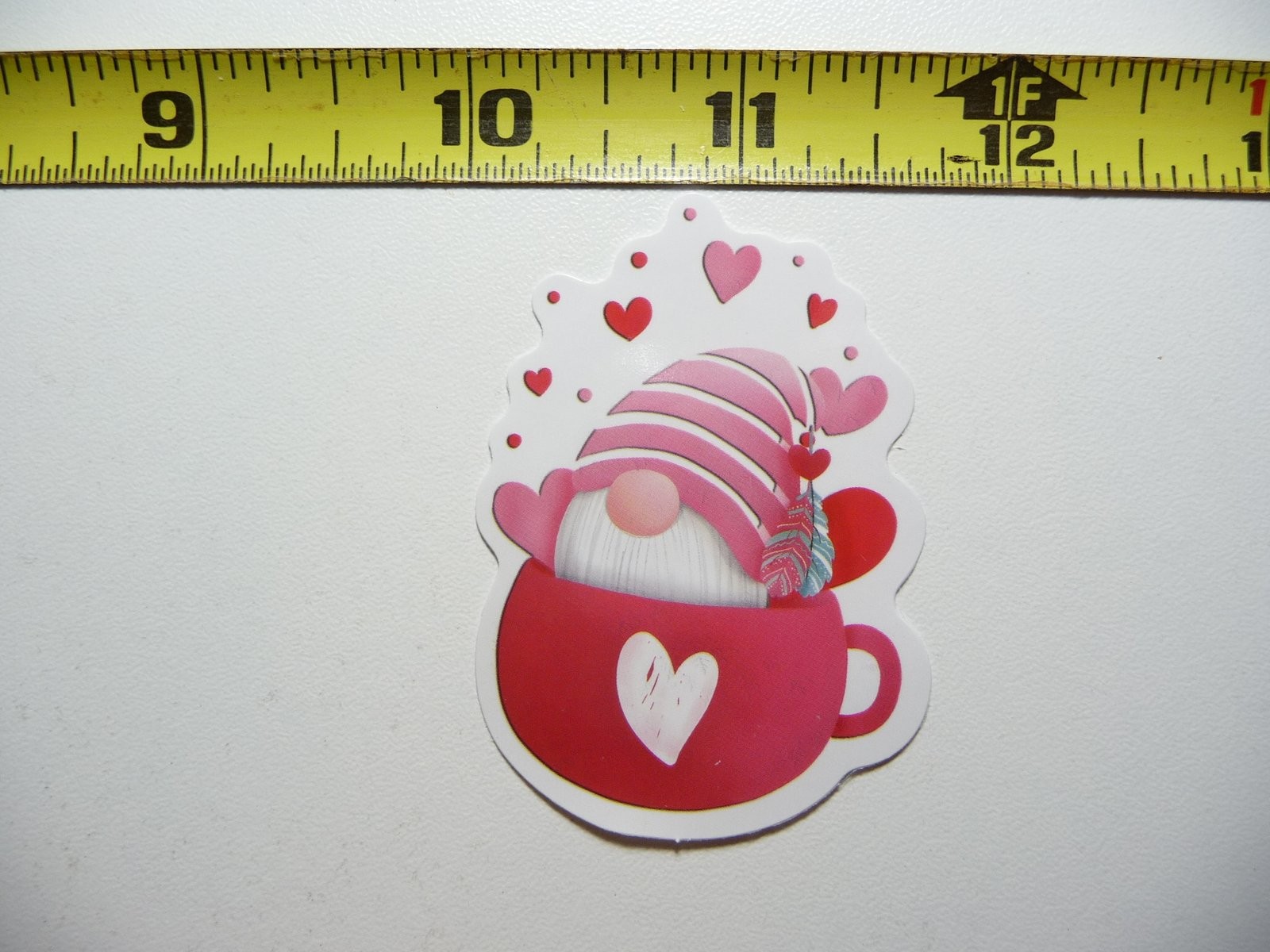 Cute Gnome in Cup Hearts Sticker Decal for Family Mom Dad Son Daughter