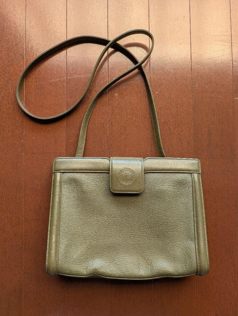 Gucci Olive Green Shoulder Bag with Metal Logo Button Simple Used Design