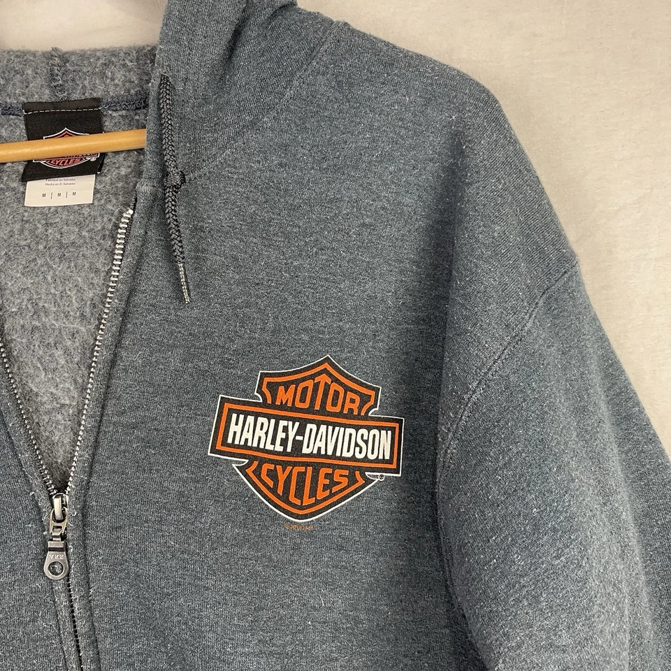 Harley Davidson Hoodie Mens Medium Blue Full Zip Military Overseas Tour Sweater - Image 3 of 4