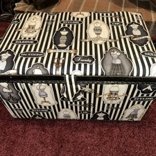 Vtg Large Sewing Basket NO Tray Black/ White Striped 15x10x8.5”