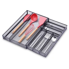 Expandable Mesh Silverware Drawer Organizer, Adjustable Metal Kitchen Cutlery...