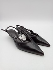M&S Womens Patent Kitten Heel Slingback Shoes Black Size UK 4 NEW