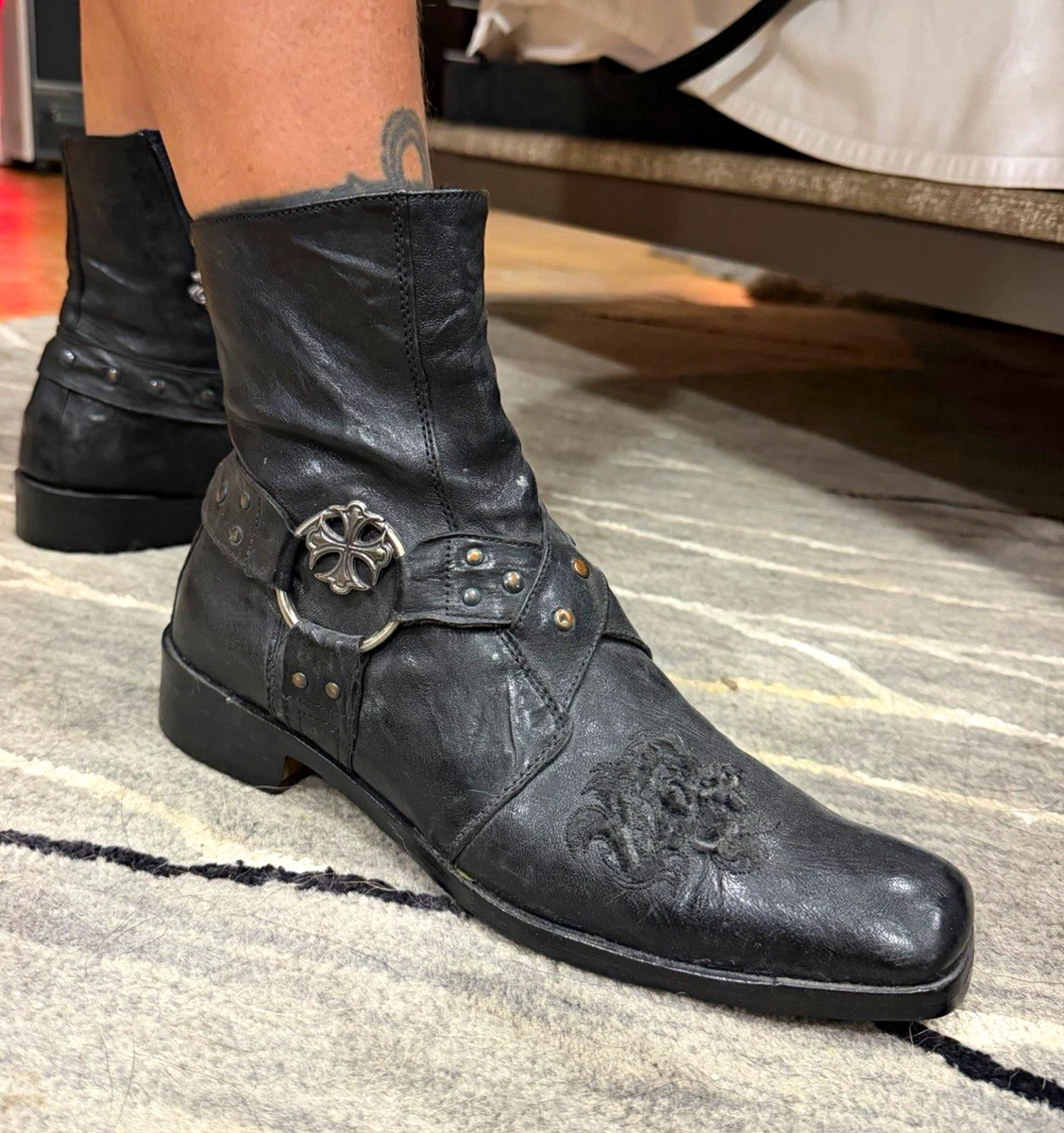 なるさんbuckle zip Biker Leather boots Zip Biker Boots for Men for sale | eBay
