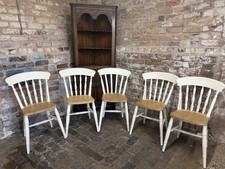 Set of 5 Vintage Solid Wood Spindle Back Dining Chairs