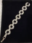 Vintage Large Link Rhinestone Studded Silver Tone Costume Jewelry Bracelet 7.5”