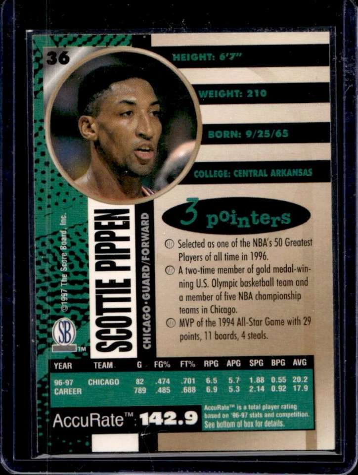 1997-98 Score Board Auto Scottie Pippen #36 Bulls - Image 2 of 2