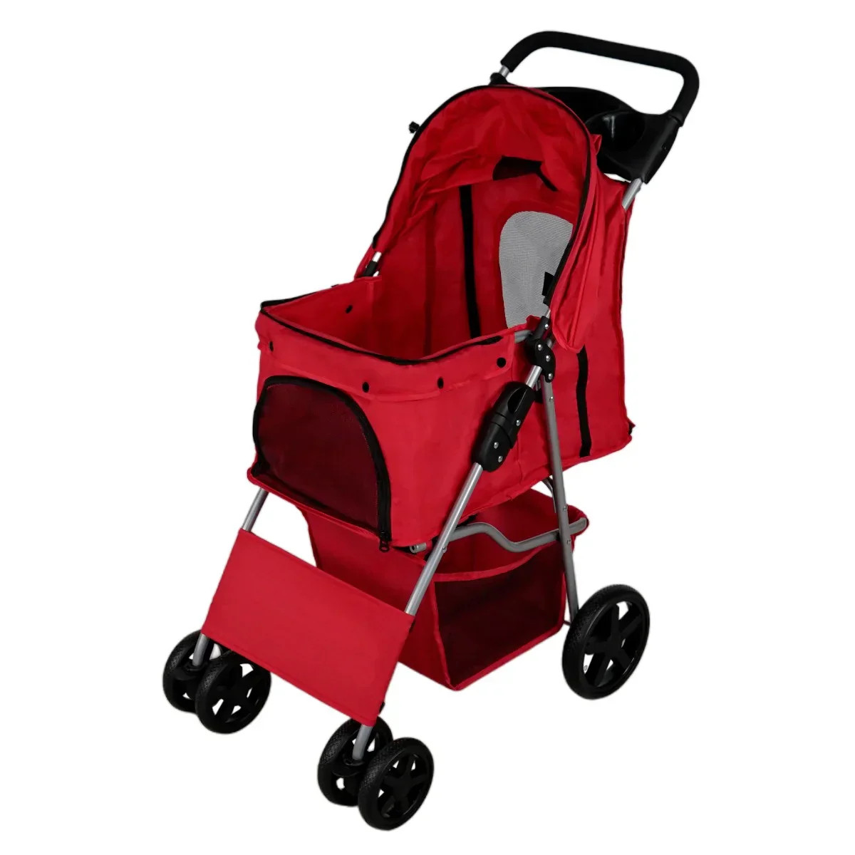Pet Stroller Pushchair Red Carrier Foldable Trolley Travel Cart