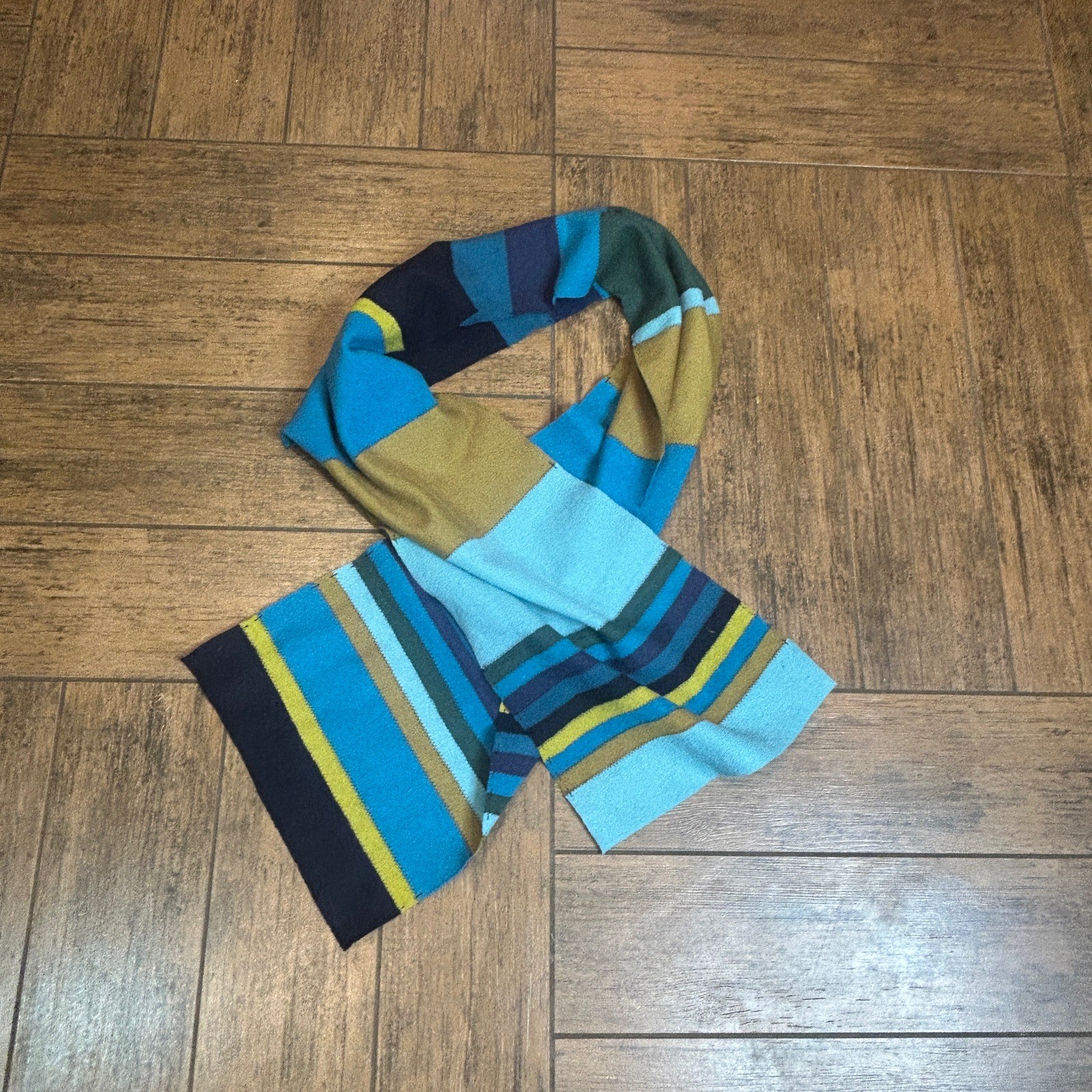 Colorblock Blues Green Wool Rectangular Scarf Vin… - image 5