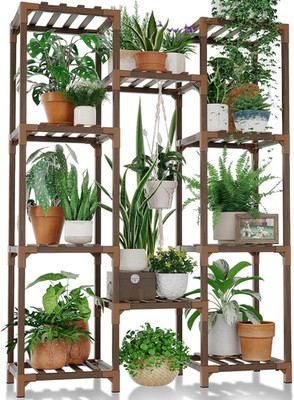 Bamworld Plant Stand Indoor Outdoor Tall Plant Shelf for Multiple Plants Pots Wo