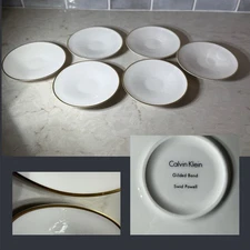 Rare Set of 6 Calvin Klein Gilded Band 6” Plates Swid Powell Yellow Gold Rim