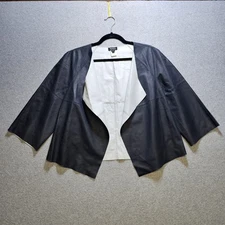 Worth Jacket Women's M Blue Unlined 100% Leather Waterfall 3/4 Sleeve Raw Edge