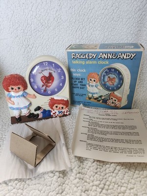 Working Raggedy Ann And Andy Wind-Up Janex Talking Alarm Clock W Box. Tics/Talks
