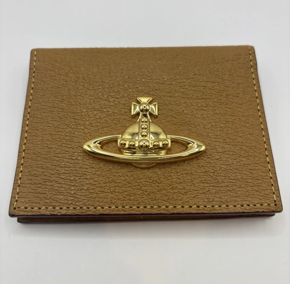 Vivienne Westwood Cuero Doble Plegable Portatarjetas de Identificación Orbe Logo Camel Beige Foto 2 de 4