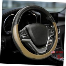Car Steering Wheel Cover, Durable Leather Cover with Anti-Slip Lining, Beige
