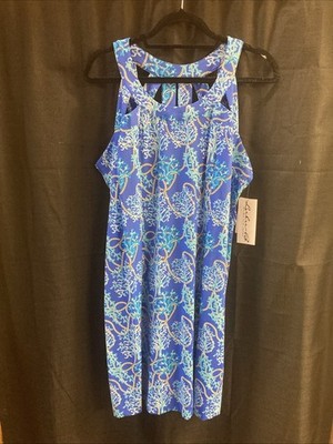 Lulu B XL Racerback Dress Coral Design Blue White Upf50