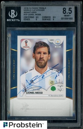 2018 Panini Treble World Cup Soccer Sticker #16 Lionel Messi ON CARD AUTO BGS 9