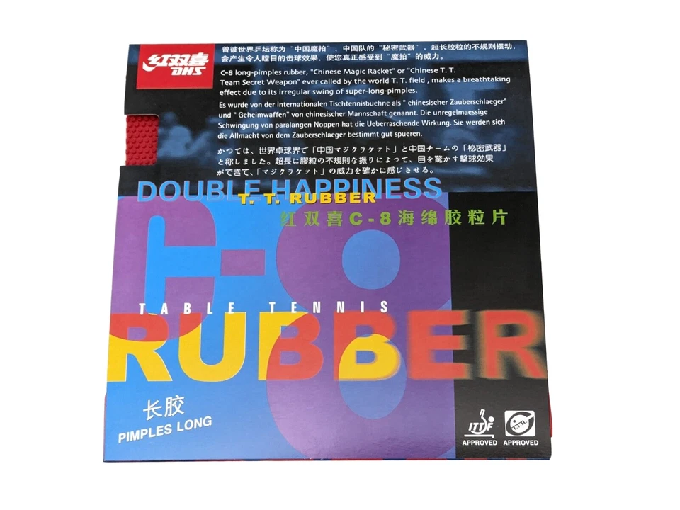 DHS C-8 Long Pips Table Tennis Rubber No Sponge Version, Red Color