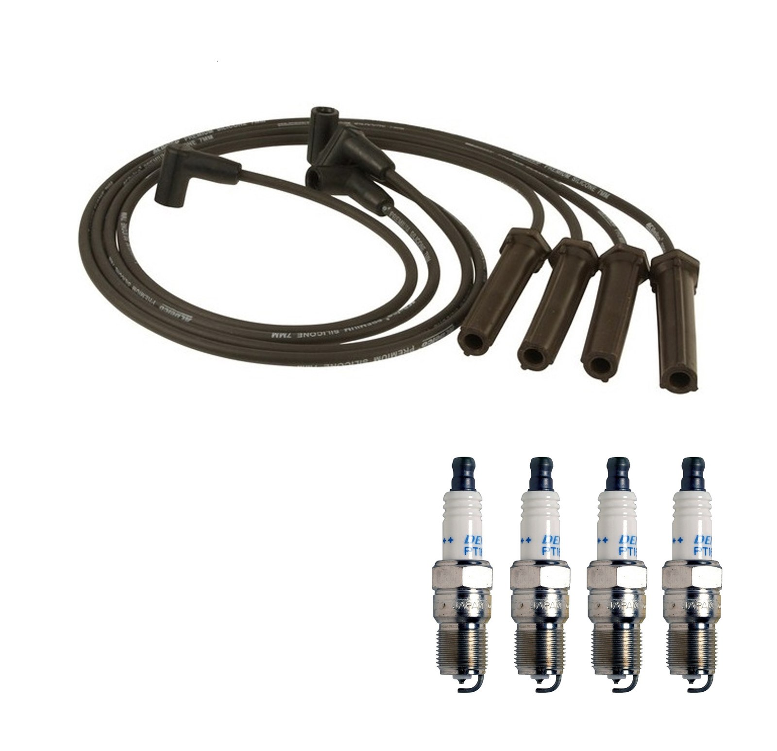 Denso Wire Set 7mm  4 Double Platinum Spark Plugs Gap 0.050 Kit For 2.2 2.4 L4