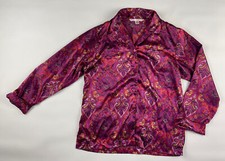 Victorias Secret Sleep Top S Purple Satin Paisley Floral Collared Button Front