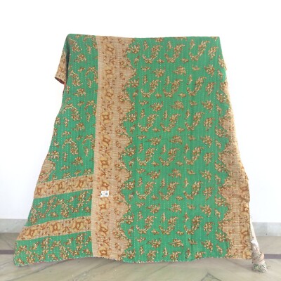 Vintage Traditional Kantha Throw Single Quilt Handmade 1 Pc Blanket Rally Gudari
