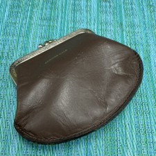Vintage Brown Leather Coin Purse Change Pouch Kiss Lock 2 Sections Wallet