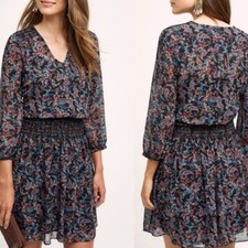 Anthropologie Vanessa Virginia Daytripper Smocked Dress Blue Floral S