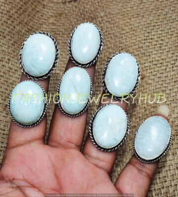 Amazonite Gemstone 10pcs Rings Lot 925 Silver Plated Jewelry