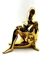 1976 Gold Jaru Pottery Cubist Sitting Nude Sculpture, California 1970s Modern