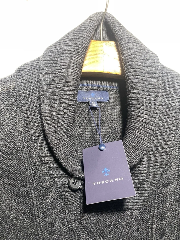 Toscano мужской вязаный свитер средний черный мериносовой шерсти смесь шаль рыбака новый - Изображение 3 из 4