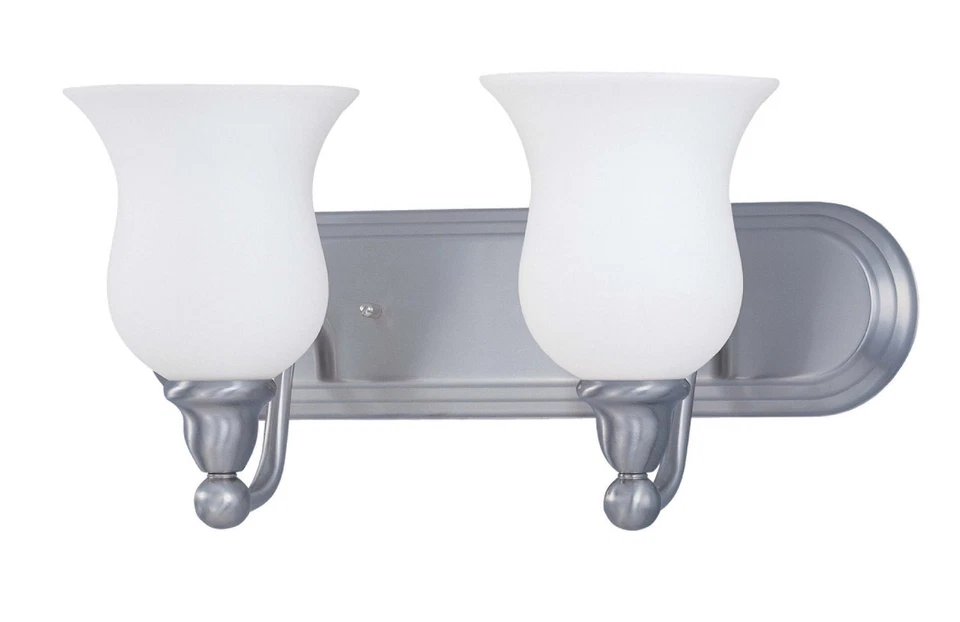 NUVO LIGHTING Brushed Nickel And Satin White Glass Energy Star 2 Light LED Bath Orig $165