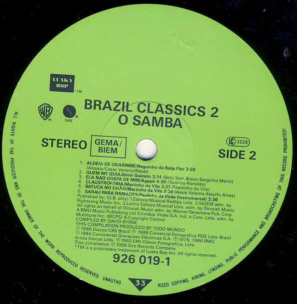 Various - Brazil Classics 2: O Samba [ EU 1989 Mint Vinyl LP