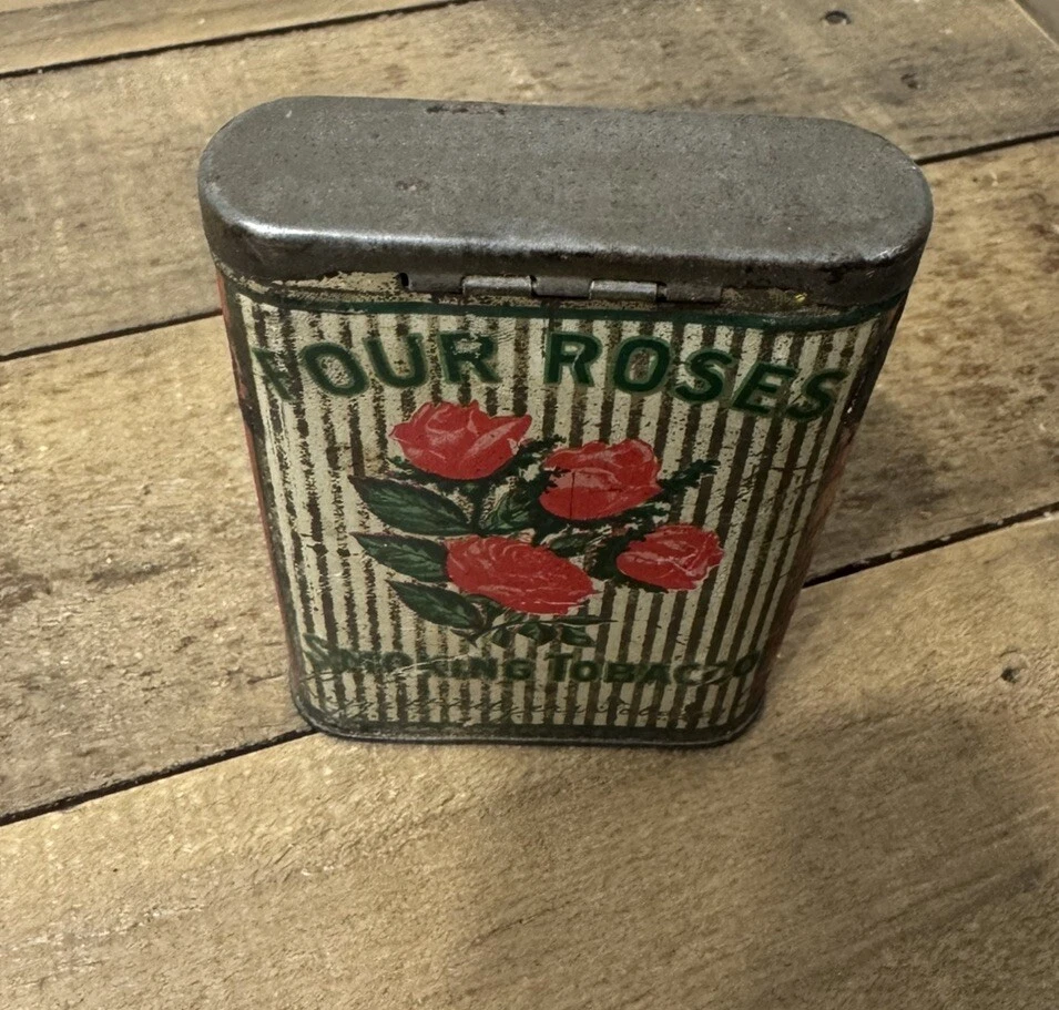 VINTAGE RARE ADVERTISING EMPTY FOUR ROSES VERTICAL  POCKET TOBACCO TIN - Image 2 of 4