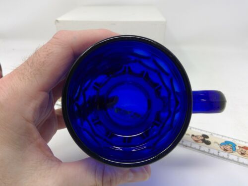 Cobalt Blue and Ruby Red Thumbprint Glass 3 1/2" Tall Handled Mugs Cups - Picture 8 of 10