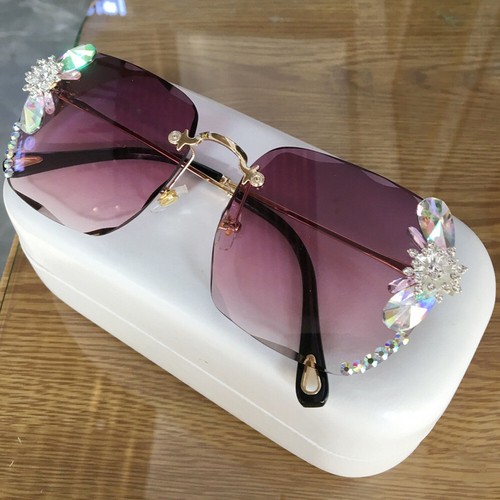 New 2021 Hand-made Rhinestone Sunglasses Women Fashion Outdoor Shades Eyewear - Afbeelding 1 van 21