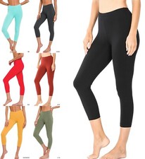 Women's Capri 3/4 Length Leggings Basic Cotton Stretch Active High Waist