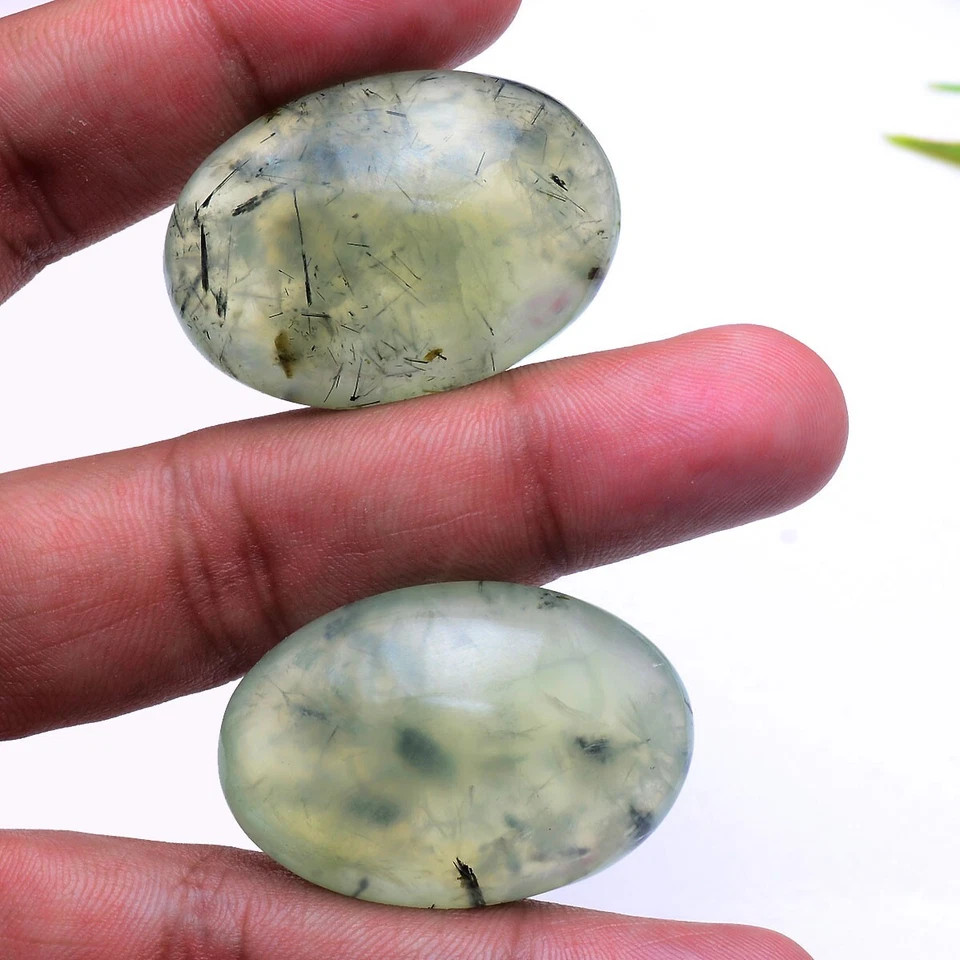 2 Stück Natürlich Prehnit Schwarz Nadeln Oval Unbehandelt Groß Edelsteine Menge - Bild 2 von 4
