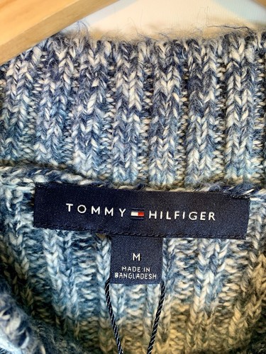 Tommy Mock Neck Cable Knit Navy Ombre Long Sleeve Sweater Women Size Medium New - Picture 4 of 7
