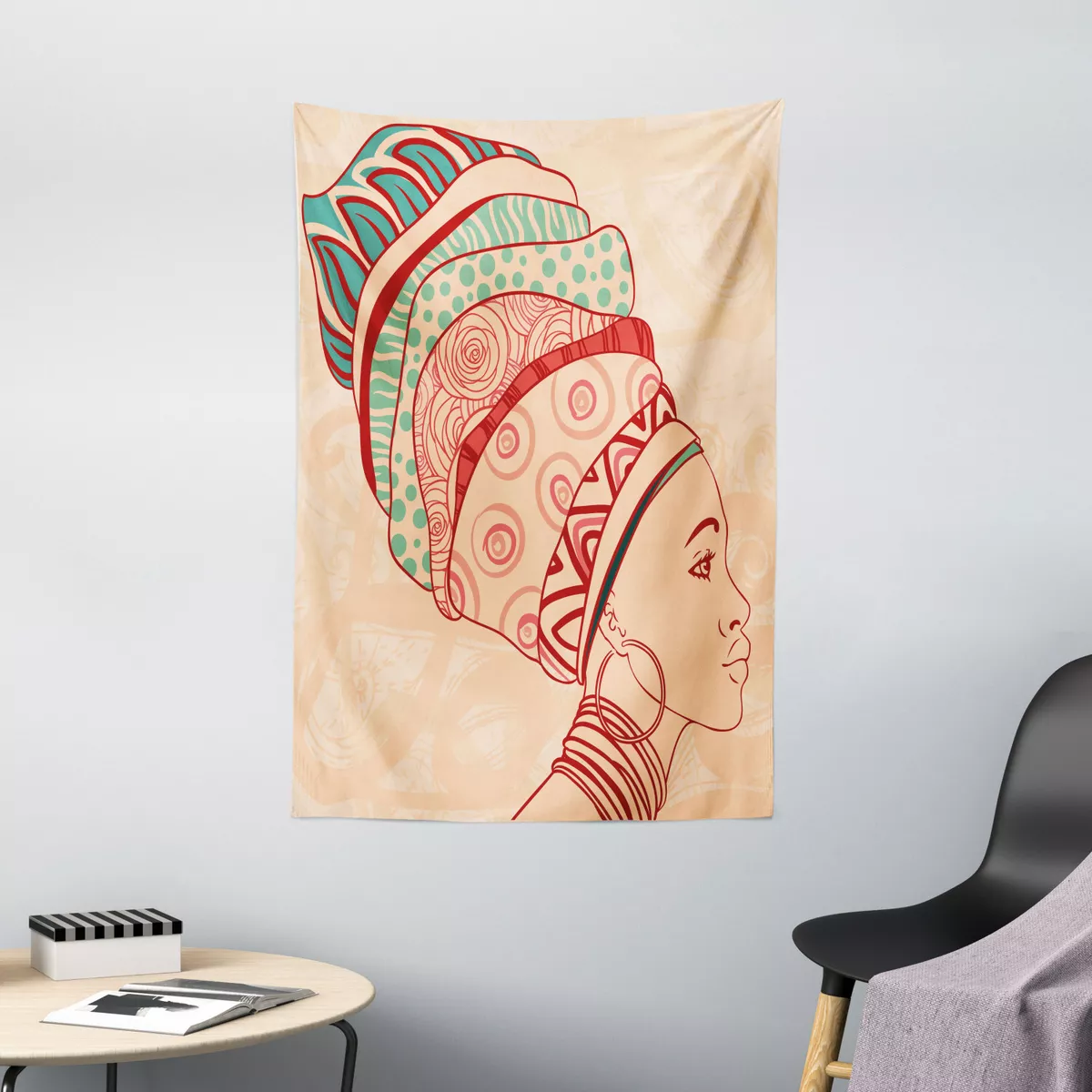 African Woman Tapestry Female Turban Print Wall Hanging Decor