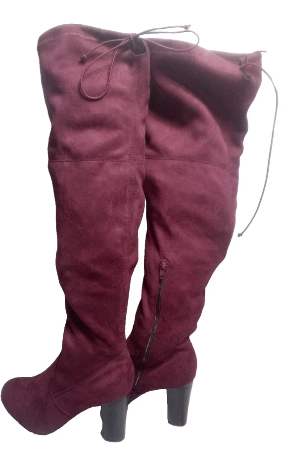 Botas altas hasta el muslo Charles Albert talla 11 gamuza borgoña 3" tacón cordón superior Foto 4 de 4