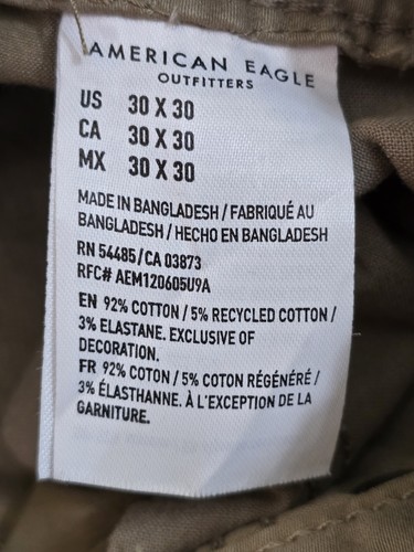 American Eagle Outfitters khaki flexibel schmale Chinohose für Herren Größe 30 x 30 - Bild 3 von 12