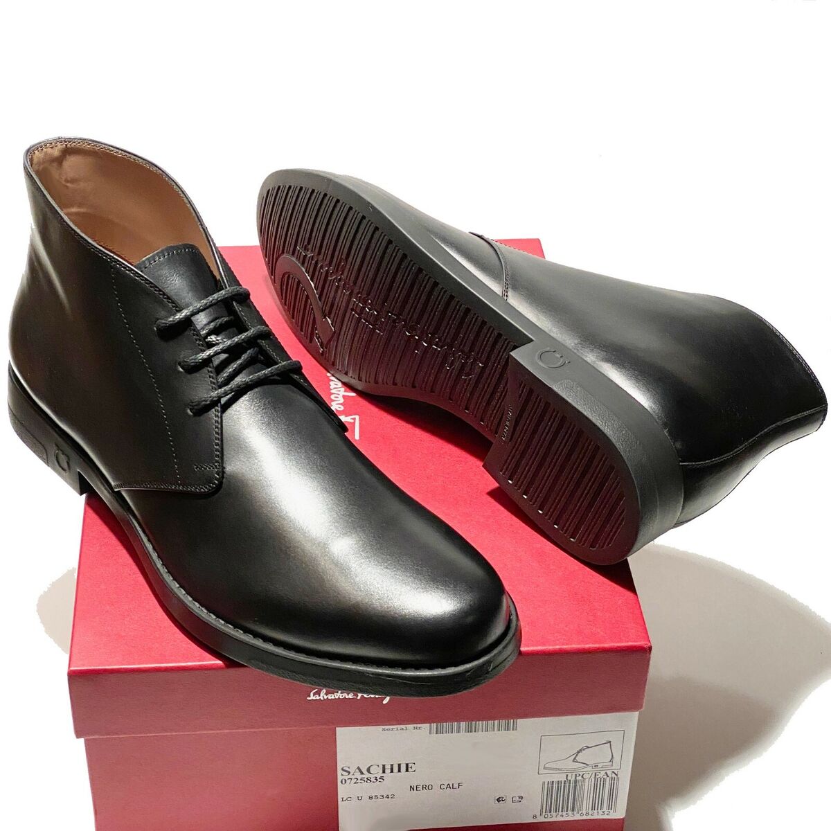 FERRAGAMO 6.5 EE 39.5 Mens Black Leather SACHIE Ankle Chukka FERRAGAMO 6.5 EE 39.5 Mens Black Leather SACHIE Ankle Chukka
