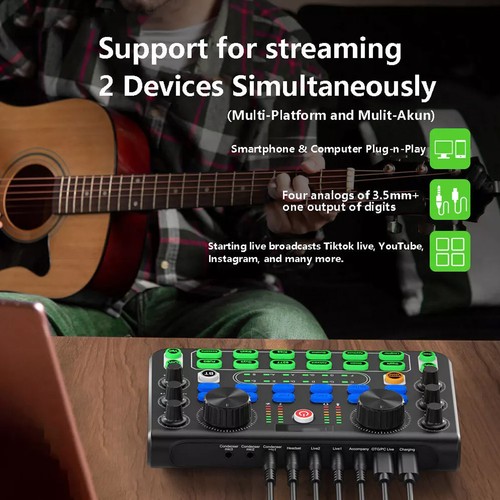 Live Sound Card for Stream Effect NEW Audio Mixer Microphone Voice Changer US - Picture 3 of 24