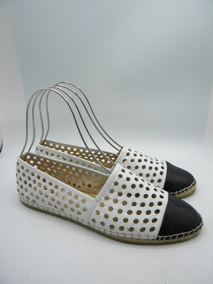 LOEFFLER RANDALL White & Black Leather Colorblock Pattern Espadrille Flats 9 B