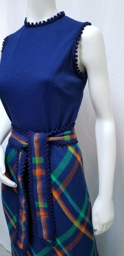 Vintage PARADE New York kariertes schräg geschnittenes Maxikleid mit Gürtel - Größe M - gebraucht, in einwandfreiem Zustand - Bild 6 von 7