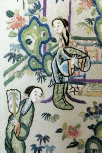 Pair Of Antique 19th Century Qing Dynasty Chinese Embroidered Silk Sleeve Bands