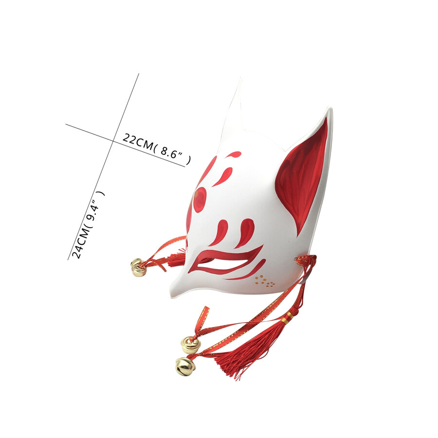 Half Face Hand Painted Kitsune Fox Mask for Costume Comic