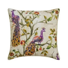 Purple Cotton Bead & Peacock Throw Pillow Cover - Mayush