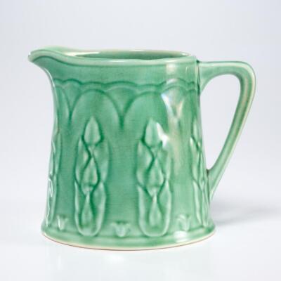 Antique McCoy Early Unmarked Pottery Green Asparagus Pitcher Jug