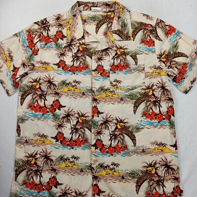 Barefoot In Paradise Hawaiian Shirt Multicolored Men Size L Parrots Island 