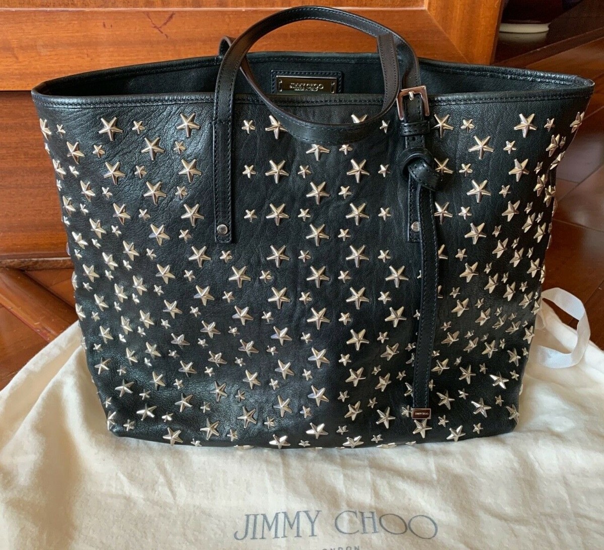 JIMMY CHOO SASHA STAR STUDDED TOTE BAG! BLACK W/SILVER STARS JIMMY CHOO SASHA STAR STUDDED TOTE BAG! BLACK W/SILVER STARS